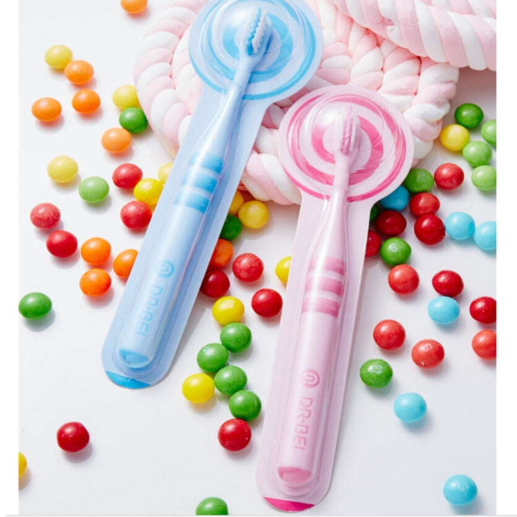 Pink and blue children soft toothbrushes with striped handles