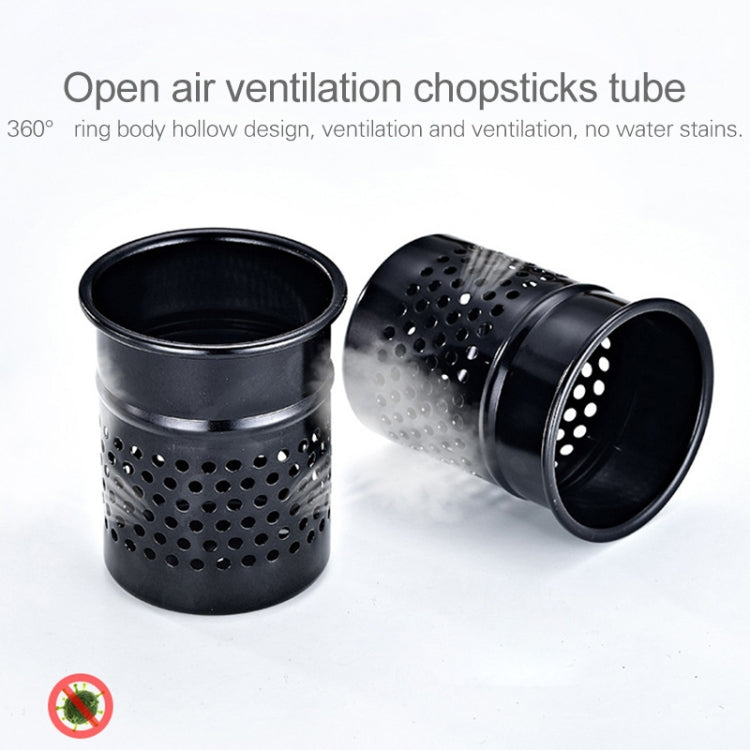 Pair of black perforated utensil/chopstick holders with open ventilation tubes