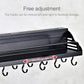 Black wall rack with adjustable hooks along the underside support bar