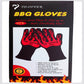 BBQ gloves packaging featuring two glove silhouettes and flame graphics
