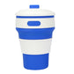 Blue folding silicone coffee cup with snap lid and ribbed drink sleeve, 350ml