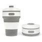Folding silicone coffee cup with lid, white ribbed sleeve and dark gray base, 350ml travel mug
