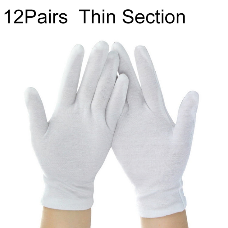 White thin cotton working gloves, two gloves shown palm-up, five-finger design