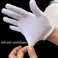 White cotton glove with hand touching thumb area, five fingers visible