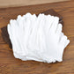 Stack of thick white cotton working gloves, folded and bundled