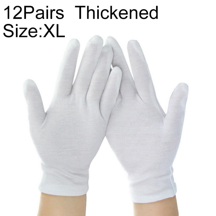 Thick white cotton working gloves, XL size, pair shown palms facing