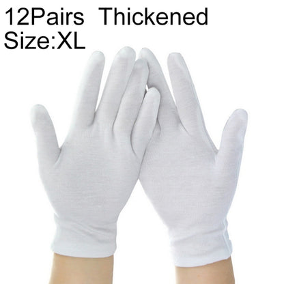 Thick white cotton working gloves, XL size, pair shown palms facing