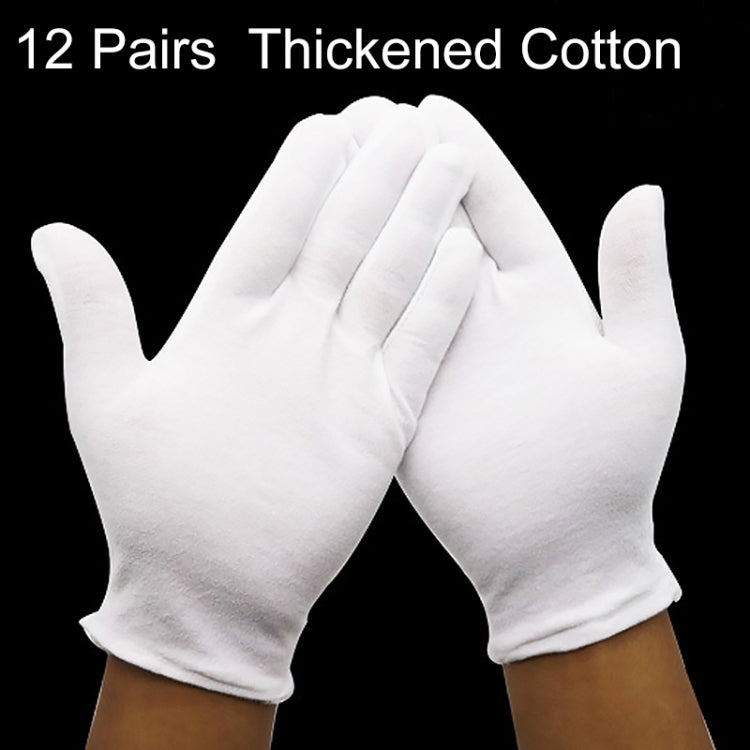 Thick cotton work gloves, white, pair shown with open hand shape