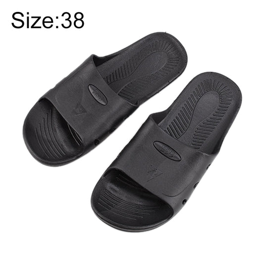 Black anti-skid six-hole slippers, size 38, open-toe slide with textured outsole
