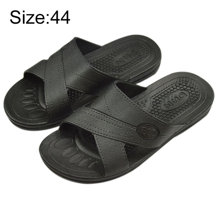 Black anti-static non-slip slide slippers with X-strap, size 44, cushioned footbed