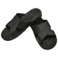 Black X-strap slide slippers, size 44, open-toe design with textured footbed