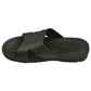 Black X-strap slide slippers, size 44, side profile with textured massage-style footbed