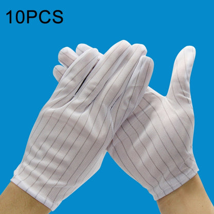 White striped anti-static plastic gloves, free size, worn pair