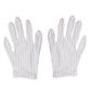 White striped anti-static plastic gloves, free size, pair laid flat