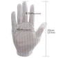 White striped anti-static plastic glove with size measurements, 22 cm length