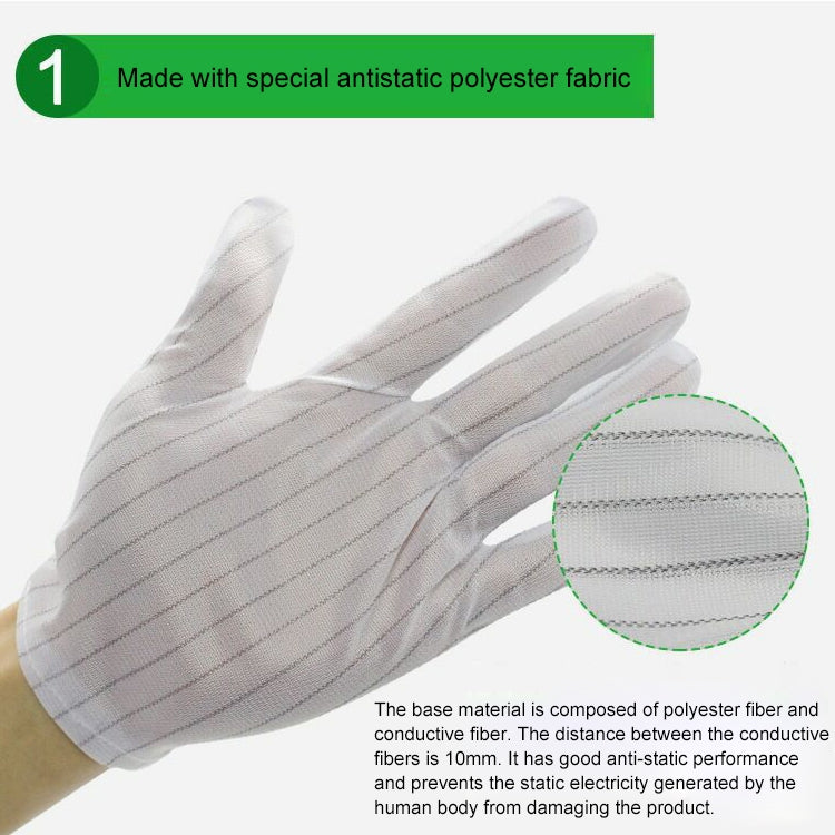 White striped anti-static plastic gloves with stitched stripe detail