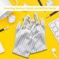 White striped anti-static plastic gloves, free size, laid out with cuffs
