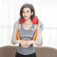 Cream neck and shoulder vibration massager shawl with orange trim, worn on shoulders