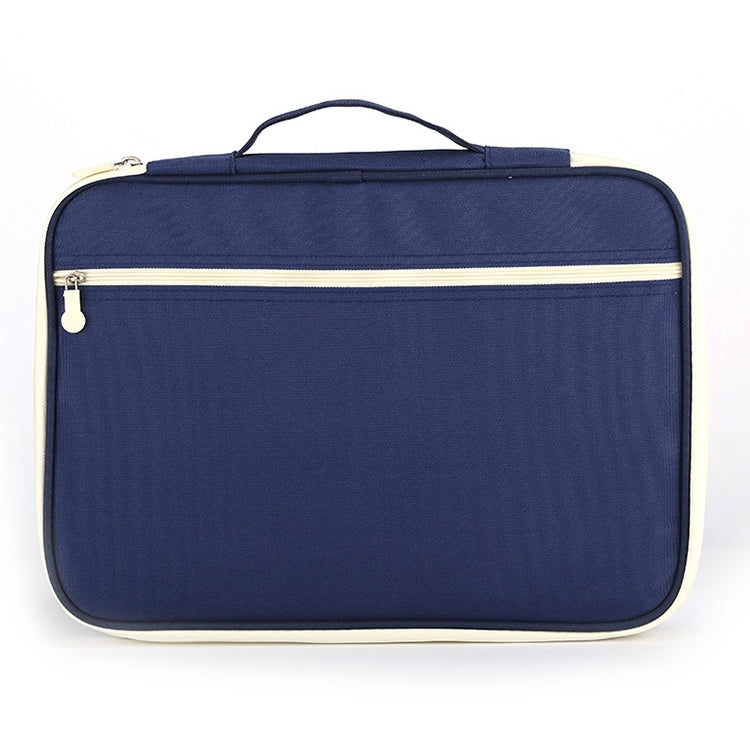 Navy zippered document folder with front zipper and top carry handle