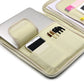 Cream A4 zipper document folder with elastic pen pockets and phone slot