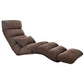 Foldable single recliner floor chair in dark brown, padded backrest and leg cushions