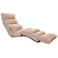 Foldable single recliner floor chair in beige, padded backrest and cushioned leg rest