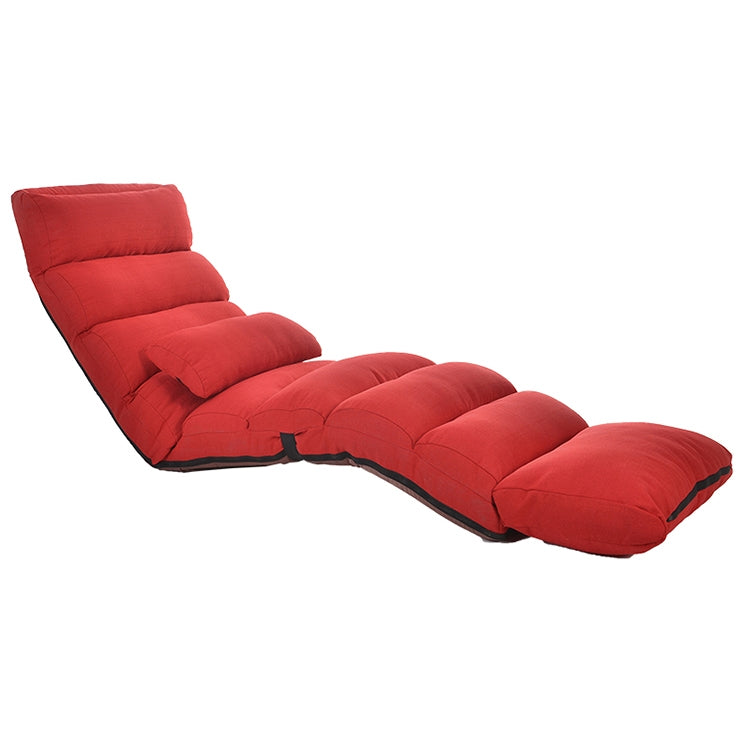 Red foldable floor reclining lounge chair with padded back and seat sections