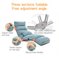 Blue foldable floor recliner lounge chair with adjustable reclining sections and padded head support