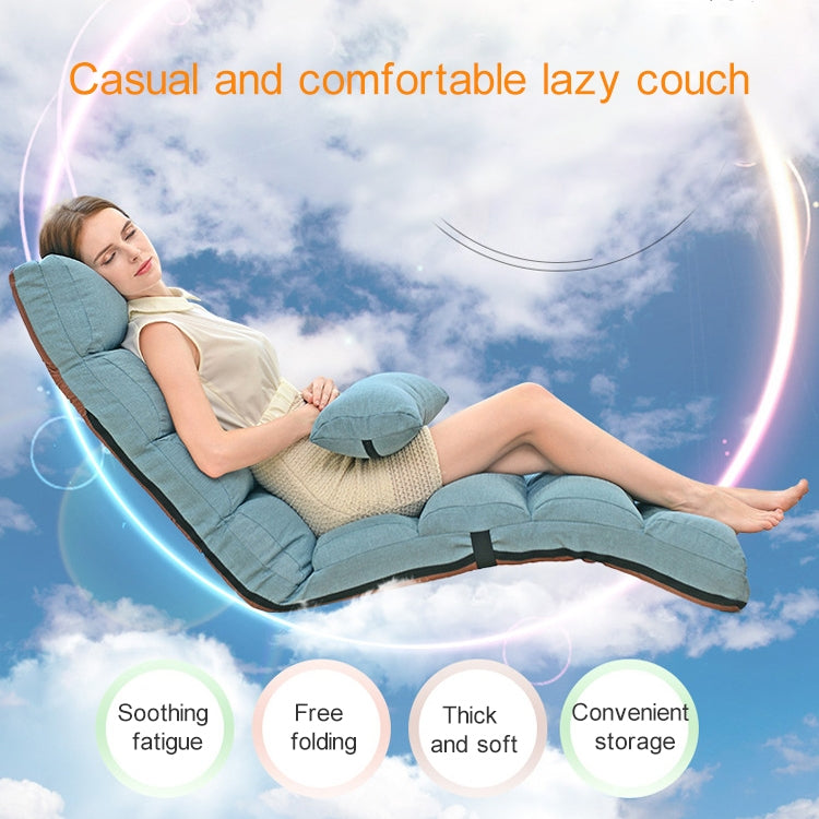 Blue foldable floor reclining lounge chair with padded headrest and segmented backrest