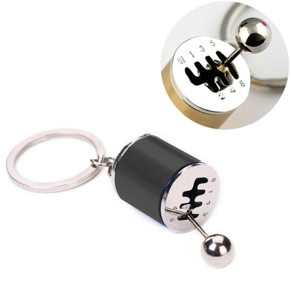 Black six-speed manual gear shift keychain with metal ball and split key ring