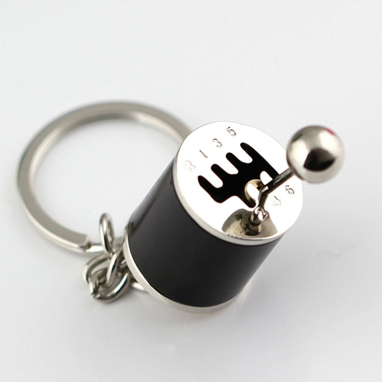 Black six-speed gear shift keychain with key ring and hanging metal ball