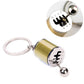 Gold six-speed manual gear shift keychain with metal ball and split key ring