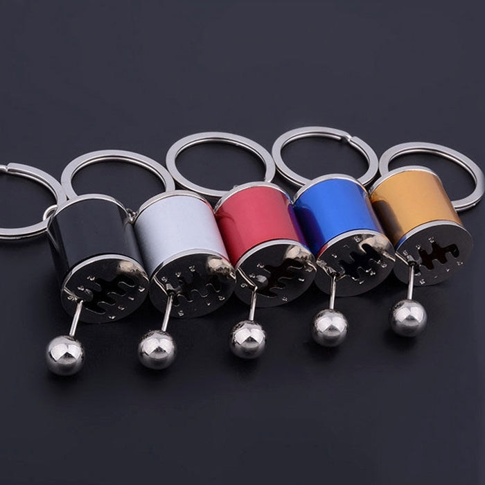 Set of colorful gear shift keychains with split rings and metal hanging balls