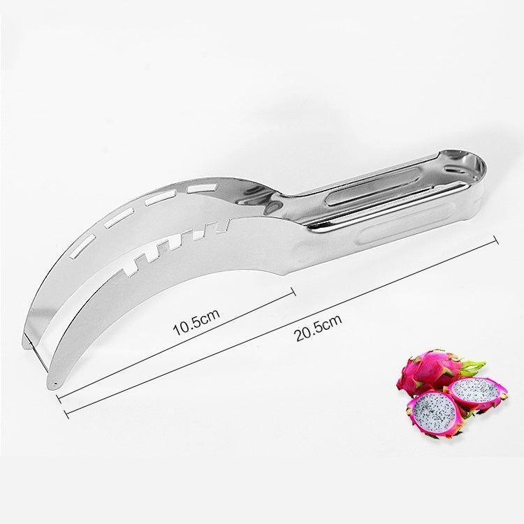Stainless steel watermelon cutter tool with curved serrated wheel and extended handle