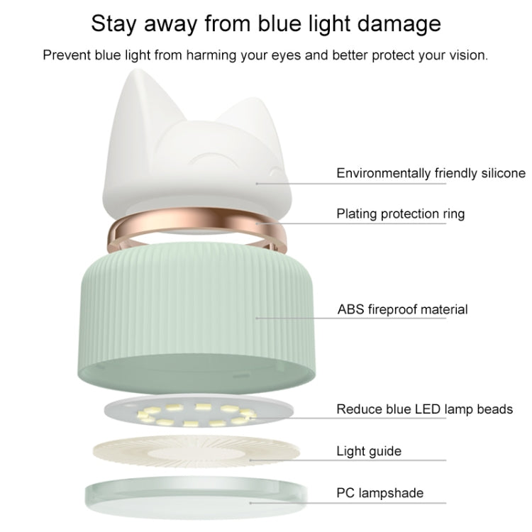 Cat-shaped LED night lamp with ribbed green sleeve and layered shade ring