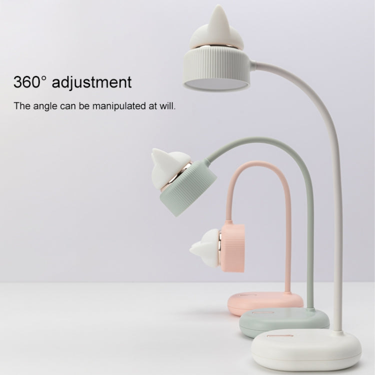 Adjustable cat LED desk night lamp with ribbed shade, curved neck, and side switch