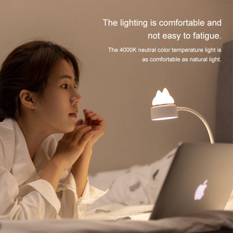 Cat LED desk night lamp glowing next to a laptop in a bedside setup