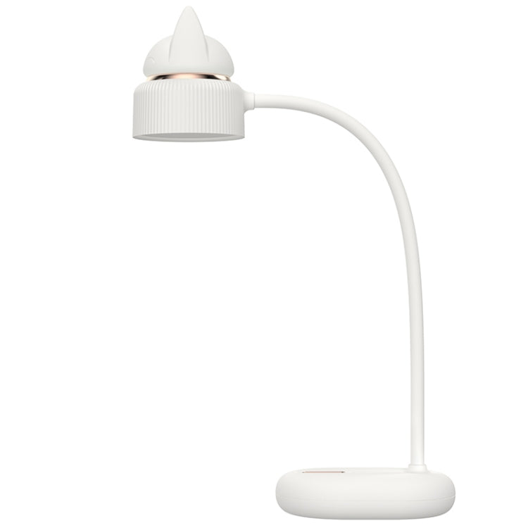 Cat-shaped LED desk lamp with white shade and curved gooseneck stand