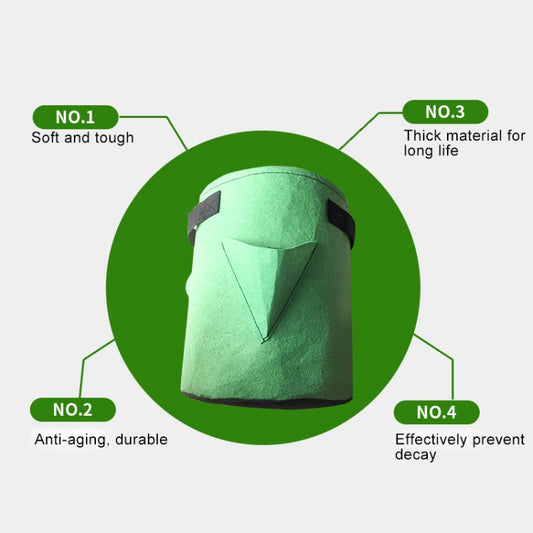 Green felt planting bag with three side pockets, folded top rim