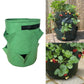 Grass green felt planting bag with black strap and triangular front pocket openings