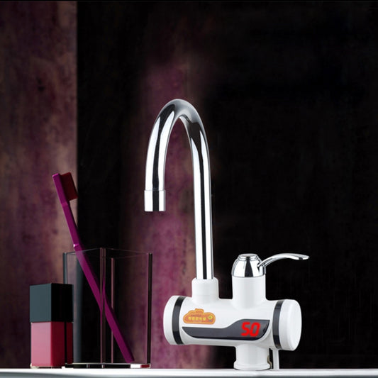 White electrothermal rotatable faucet with glossy chrome spout and digital display