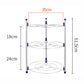 Three-tier metal pot rack with round wire shelves and four vertical supports