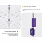 Close-up of circular wire shelves and purple connector feet on a three-tier rack