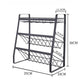 Black metal three-tier spice rack with carrying handle and size diagram