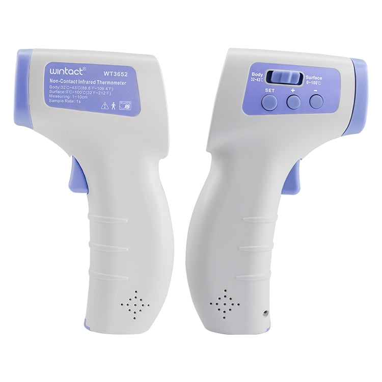 White non-contact infrared thermometer showing front and control panel details