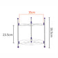 Double-layer pot rack frame with two circular shelves, marked height 38.5 cm and width 35 cm