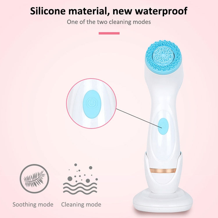 Blue battery-powered silicone ultrasonic facial cleansing brush with circular vibration head