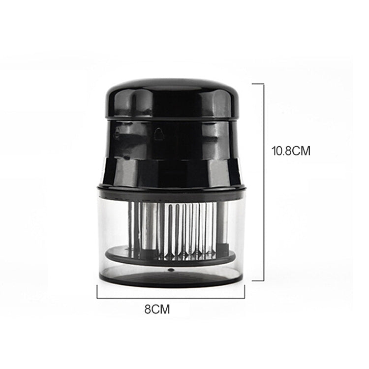 Compact stainless pin meat tenderizer in black housing, 10.8 cm tall