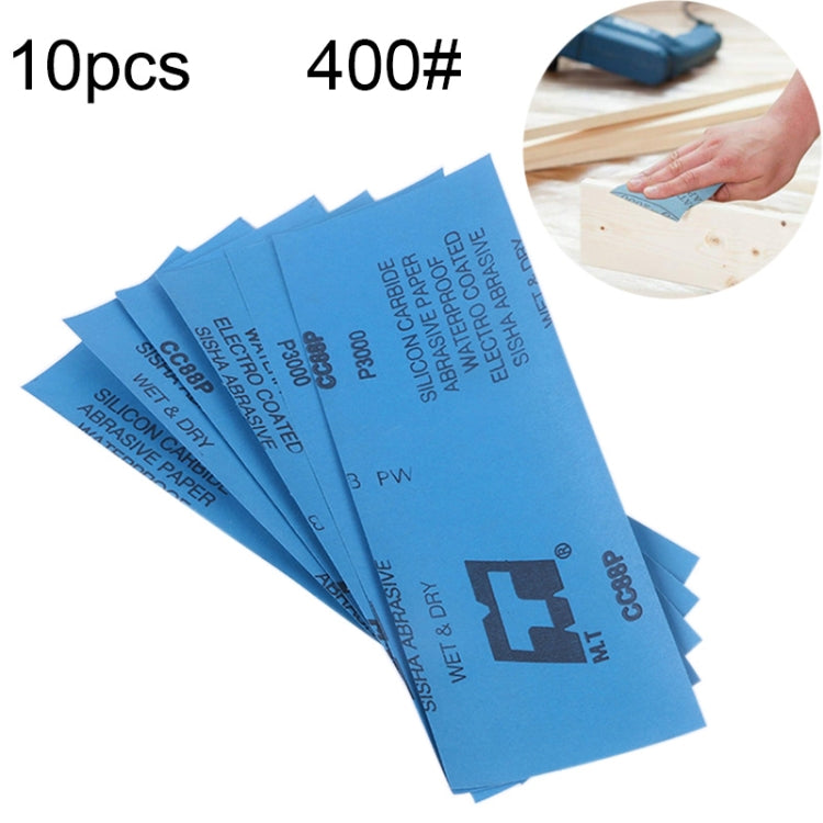 Blue grit 400 wet-dry sandpaper sheets set of 10, stacked