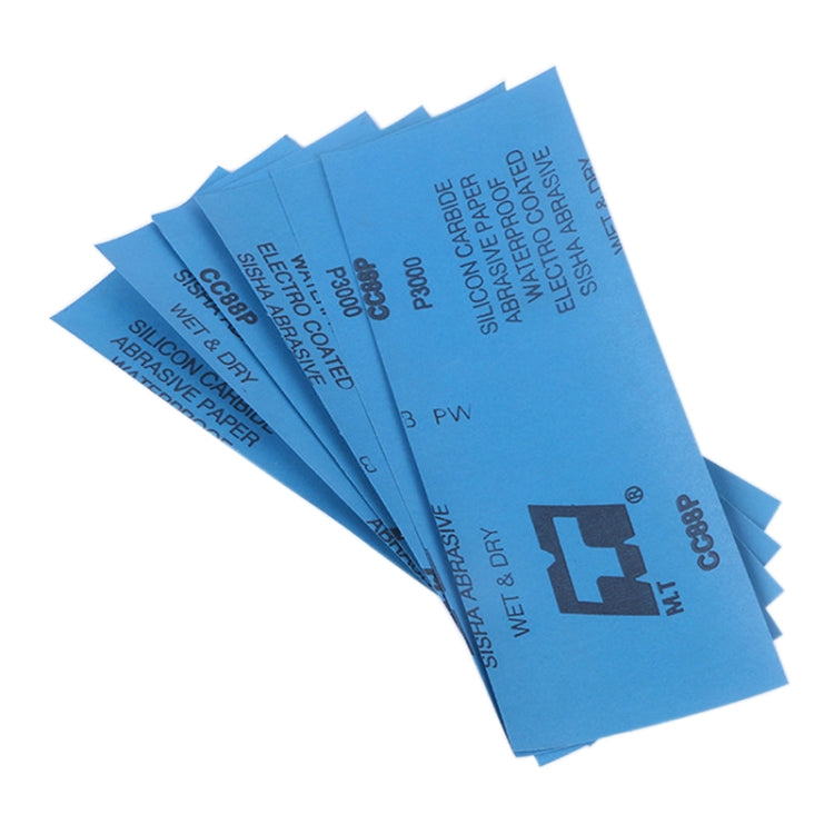 Stack of blue grit 400 wet-dry abrasive sandpaper sheets